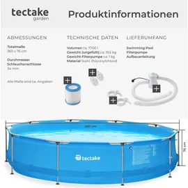 Tectake Stahlrahmenpool 360 x 76 cm inkl. Filterpumpe