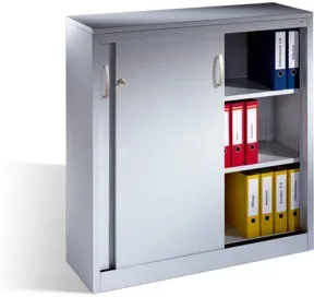 C+P Akten-Sideboard Acurado mit Schiebetüren, 3 Ordnerhöhen, H1200xB1200xT400mm Front Lichtgrau Korpus Lichtgrau