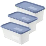 Rotho 3er Set Gefrierdosen mit Deckel Domino - Frischhaltedosen 1,5 L - Vorratsdosen 23,5 x 12,0 x 7,6 cm - Gefrierbehälter Aufbewahrungsboxen - Blau