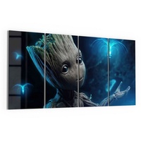 DEQORI Glasbild 'Niedlicher Baby Groot', 'Niedlicher Baby Groot', Glas Wandbild Bild schwebend modern blau|braun