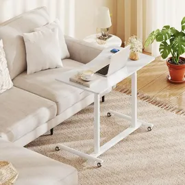 Costway Schreibtsich C-förmig mit Rollen, 70-106 cm höhenverstellbar, Kleiner Computertisch mit Metallrahmen, mobiles Stehpult, Laptoptisch, Weiß - Weiß