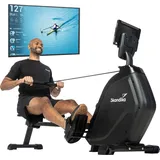 Skandika Rudergerät Munin für zuhause, klappbar, 16-stufiger Magnetwiderstand, 8 kg Schwungmassensystem, Kinomap App kompatibel | Fitnessgerät (schwarz)