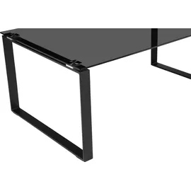 PLACES OF STYLE Couchtisch PLACES OF STYLE "Simsbury", schwarz (rauchfarbenes glas, schwarz, schwarz, rauchfarbenes glas), B:110cm H:45cm T:70cm, Tische, Eckige Couchtische Glas-Couchtisch, Tischplatte aus gehärtetem Glas 0,8 cm, Gestell aus Metall, Höhe 45 cm
