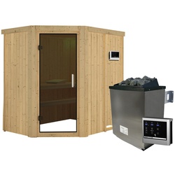 KARIBU Sauna »Vijandi«, inkl. 9 kW Saunaofen mit externer Steuerung, für 3 Personen - beige