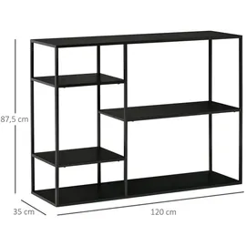 Homcom Standregal Bücherregal Lagerregal Aktenregal mit 5 offenen Fächern Küchenregal Metall Schwarz 120 x 35 x 87,5 cm