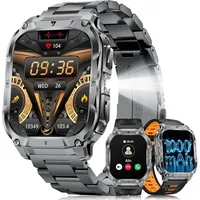 Smartwatch 1000mAh/2'' HD Große Display/LED-Licht, 3 Armbändern/Fitnessuhrmit Taschenlampe/120+ Sportmodi,Fitnessuhr mit Herzfrequenz/Schlafmonitor - Schwarz