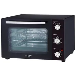 Adler AD 6025 Elektrobackofen, 35L, Oberhitze, Unterhitze, Umluft, Drehspieß, schwarz