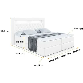 altdecor BOXBETT LED mit H3-Matratze und Lattenrost - NOEL GOLD - 200x200 Weiß