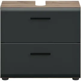 WELLTIME Waschbeckenunterschrank FLORENZ, Breite 60cm, inkl. Siphonausschnitt, mit Türen oder Schüben (1-St., TOPSELLER) hochwertige MDF Front, Griff schwarz, Badschrank, Bad schwarz