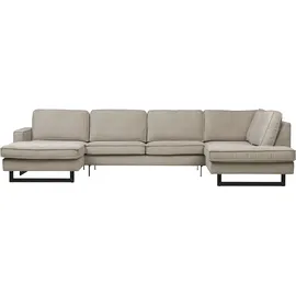 PLACES OF STYLE Wohnlandschaft »Pinto, 350 cm, U-Form, XXL, mit Ottomanen«, Cord, Chenille, Lederoptik, mit Keder, Metallfüße, Wellenunterfederung grau