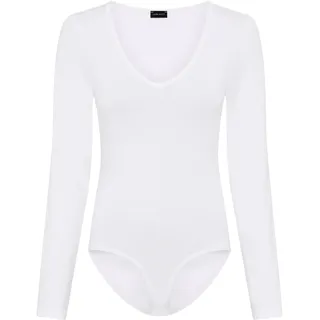 LAURA SCOTT Langarmbody LAURA SCOTT, Damen, Gr. 40, N-Gr, weiß, Single Jersey, Obermaterial: 95% Baumwolle, 5% Elasthan, Basic, sehr figurbetont, V-Ausschnitt, figurbetonte Passform, Basic Design