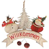 COM-FOUR Hängedeko Weihnachten - Holz-Aufhänger Schriftzug mit Glöckchen ca. 29 x 28 cm - Türschild "Willkommen" aus Holz - Hänger für Tür und Fenster