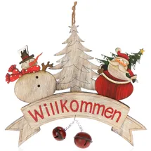 COM-FOUR Hängedeko Weihnachten - Holz-Aufhänger Schriftzug mit Glöckchen ca. 29 x 28 cm - Türschild "Willkommen" aus Holz - Hänger für Tür und Fenster