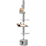 Yaheetech Kratzbaum Deckenhoch XXL, Höhenverstellbar 226-265 cm, Moderner Katzenbaum mit Kratzsäulen & Katzenhaus, Hellgrau