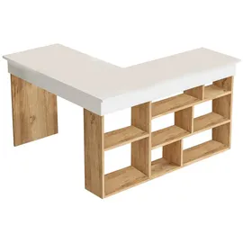 vente-unique Eckschreibtisch Lileul Kiefer / Weiß