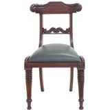 Casa Padrino Luxus Jugendstil Mahagoni Esszimmer Stuhl mit Echtleder Dunkelbraun / Grün 52 x 58 x H. 90 cm - Massivholz Leder Küchen Stuhl - Barock & Jugendstil Esszimmer Möbel