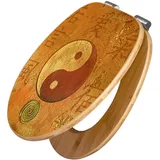 Banjado Design WC Sitz Bambus Holz Toilettendeckel Mit Absenkautomatik Klodeckel WC-Sitz Soft Close Mit Motiv Yin Yang
