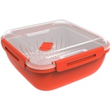 Rotho Memory Microwave Dampfgarer 1.7l mit Siebeinsatz für Mikrowelle, Kunststoff (PP) BPA-frei, rot/transparent, 1.7l (19.5 x 19.5 x 9.1 cm)
