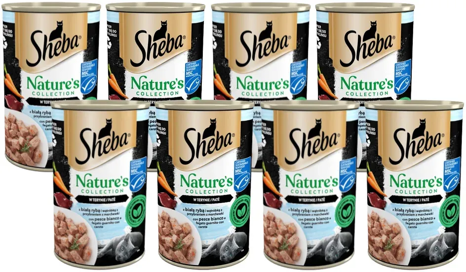 SHEBA Dose 12x400 g Nature's Collection - Nasses Alleinfuttermittel für ausgewachsene Katzen, mit Weißfisch und Leber mit Karottenaufstrich, in Terin (Rabatt für Stammkunden 3%)