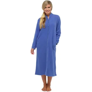 Lady Olga Weicher Damen-Bademantel, Größen 38 bis 52, Wickel-Reißverschluss, Vordertaschen, blau, 10-12 - 38