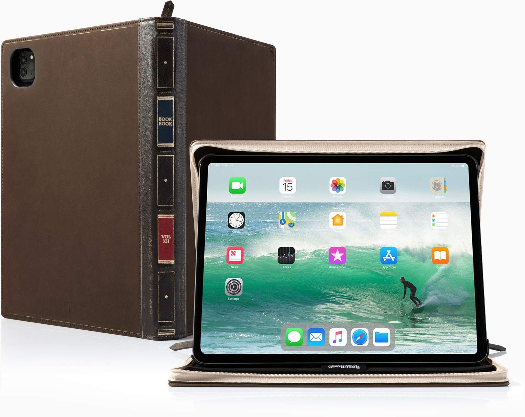 Twelve South BookBook Vol 2 für 12,9 Zoll iPad Pro (Gen 5) | Hardback Ledertasche und Staffelei mit Stift, Dokument, Tastatur, Aufbewahrung für iPad Pro + Apple Pencil