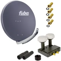 PremiumX FUBA 4K 2 Teilnehmer Astra 19,2 Hotbird 13 Digital SAT Anlage DAA 850 A ALU Anthrazit Twin Monoblock LNB 4x F-Stecker 2x Tülle