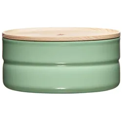 Riess Emaille Vorratsdose mit Eschenholzdeckel Ø13cm 0,5L Green Emaille