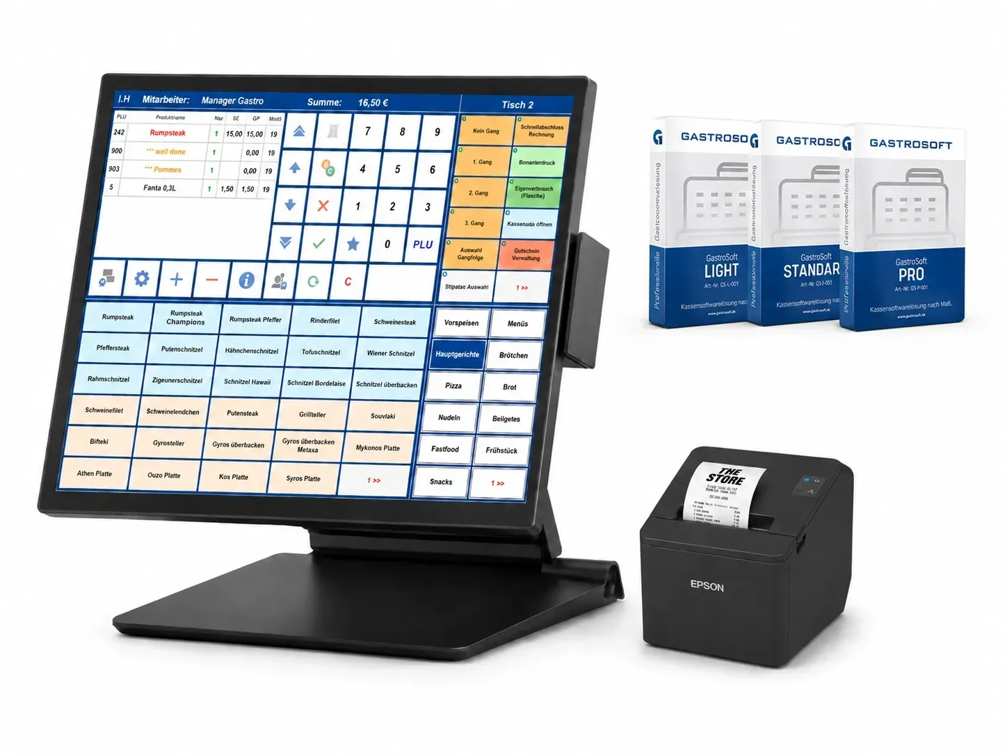 Gastro Kasse 15 Zoll Touch SpeedySet + Kassensoftware + TSE - Neuware 24 Monate Garantie - inkl. Finanzamt TSE & Aktivierung via Internet 399€ UVP - Upgrade zu GastroSoft Pro unlimitierte Tischanzahl 599€ UVP