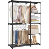 Songmics Kleiderschrank mit Kleiderstangen, faltbar, 112 x 43 x 165 cm, grau
