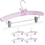 Relaxdays Hosenbügel 10031369113, aus Metall mit Satinbezug, Einfachbügel mit Klammern, pink, 38cm, 5 Stück