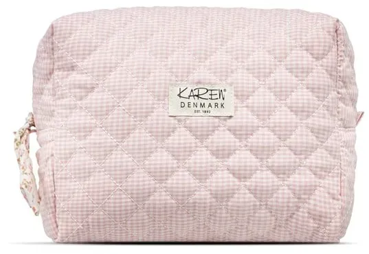 Large toiletry bag in pink checkered quilt