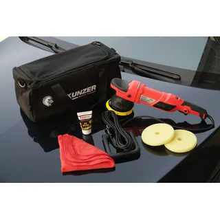 KUNZER 7PME15 Exzenter-Poliermaschine 950W inkl. 125mm Klettteller, 2 Schwammaufsätzen, Tasche mit Bügel- / Haltegriff