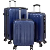 Blaues Kofferset dreiteilig mit Schloss / 55 67 76 cm Hartschale 4 Doppelrollen Kantenschutz Tragegriff LM1003 - Blau