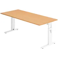 Bümö Schreibtisch Buche, Weiß, Nachbildung,Buche, Rechteckig, 180x74x80 cm, FSC