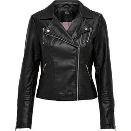 Only Lederimitatjacke ONLY "ONLGEMMA – Bikerjacke mit asymmetrischem Reißverschluss", Damen, Gr. 34, schwarz, Obermaterial: 100% Polyurethan, unifarben, tailliert, mit Reißverschluss, Jacken, tailliert, casual, Lederimitat, Reißverschlusstaschen