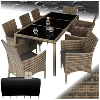 tectake Sitzgruppe Rattan Sitzgruppe 8+1 mit Schutzhülle, (Set., 9-tlg), Hochwertige Polyrattan Garnitur im modernen Design beige|grau
