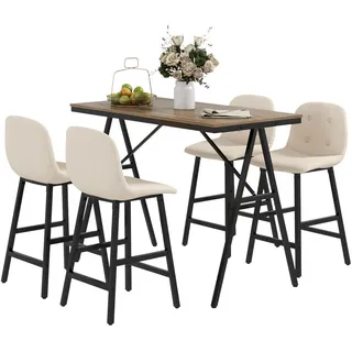 Homcom Bartisch mit Barhocker Set, Küchentisch, Bistrotisch mit 4 Stühlen, Bartisch Set