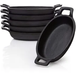 BBQ-Nerd© Servierpfännchen aus Gusseisen im 6er Set Grillpfännchen - oval 20x9,5 cm - zum Braten Überbacken Grillen Anrichten Servieren