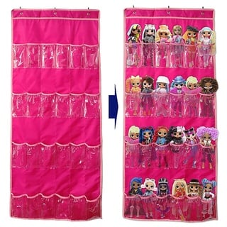 Helimwint 24 Taschen-hängende Spielwaren Organizer Spielzeug Aufbewahrungstasche für Kinder Spielzeug Barbie-Puppe LOL Speicher Toys Aufbewahrungstasche (Rosa)