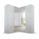 Rauch Quadra Eckschrank, Türendämpfer und Schubladeneinsatz, Glas-/Spiegeltüren grau 4-trg. mit Spiegel, inkl. 2 Kleiderstangen, 12 Einlegeböden, 3 Schubkästen, BxHxT 181x229x187 cm