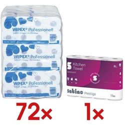 WIPEX Toilettenpapier 3-lagig - 72 Rollen inkl. Küchenrollen 3-lagig, 4 Rollen weiß