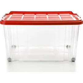 BigDean 2x 60 L Aufbewahrungsbox mit Deckel groß rot - stabile - robuste Box