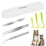 Kiiwah 6er Edelstahl Zeckenhaken Zeckenzange Zeckenpinzette für Hunde Katze Mensch Kinder Zeckenentferner Set mit Aufbewahrungsbox