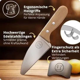 kibbidea Kindermesser Set 7-tlg. Edelstahl mit Buchenholzgriffen