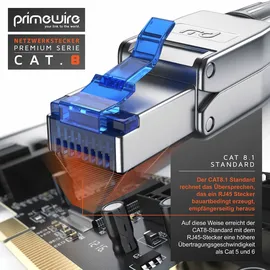 Primewire 2x Netzwerk-Adapter RJ-45 (Ethernet) zu Netzwerkkabel, Netzwerkstecker RJ45 CAT 8 - Gigabit Ethernet LAN Kabel - 40 Gbit/s, silber