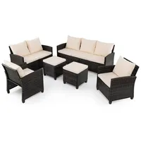 COSTWAY 6 TLG. Polyrattan Gartenmöbel, Sitzgruppe 7 Personen, Sitzgarnitur mit 2 Sofa, 2 Sessel, 2 Hocker & Kissen, Terrassenmöbel wetterfest Out... - Beige/Braun