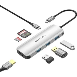 Vention USB-C-Hub, Multiport-Adapter, Dock, 7-in-1 100W - Grau/Silber
