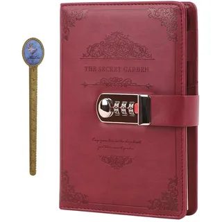 Notizbuch Tagebuch mit Passwort PU Leder Notebook Diary Book mit Schloss DIN A5 Notizblock Journal Reisetagebuch mit Zahlenschloss, 100 Blatt