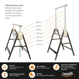 Lemodo Arbeitsbock 2er Set, höhenverstellbar, Klappbock mit 200 kg Tragkraft