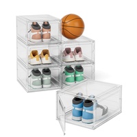 FUNLAX Schuhboxen Stapelbar 6er-Set, Schuhbox mit Magnettür, Shoe Organizer aus Kunststoff für Schuhe bis Größe 46, Transparent